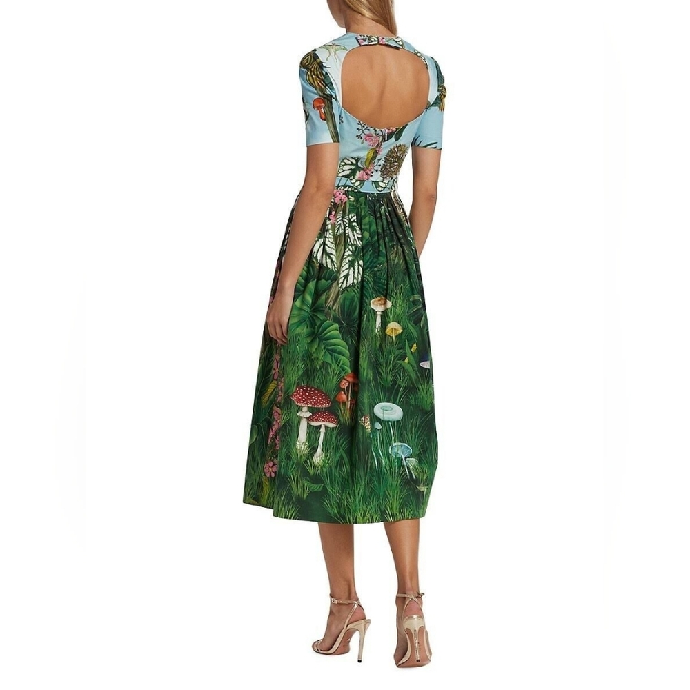 $2,490 NEW OSCAR DE LA RENTA BOTANICAL FOREST POPLIN MIDI RUNWAY DRESS L - Picture 10 of 13